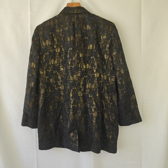 Lafayette 148 Gold Metallic Navy Painted Button Suit Jacket Women's Size 10 - Picture 11 of 15